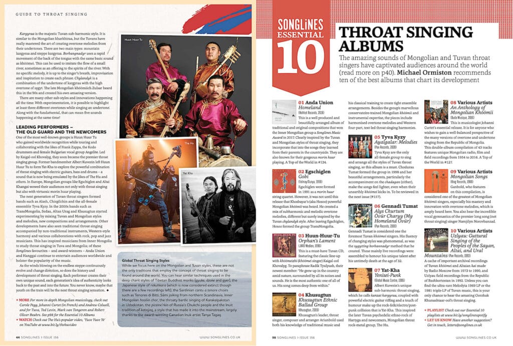 Songlines article page 5 and top ten throat singing albums
